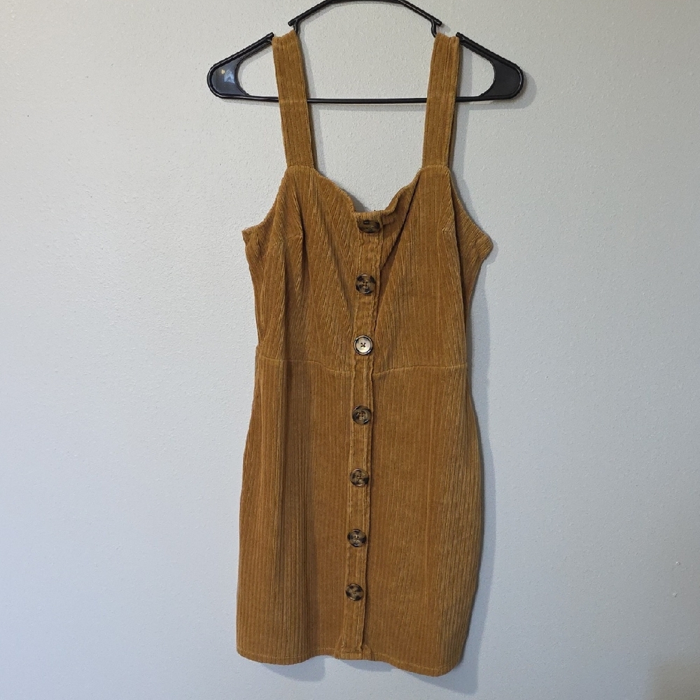 No Boundaries Tan Corduroy Button Mini Dress